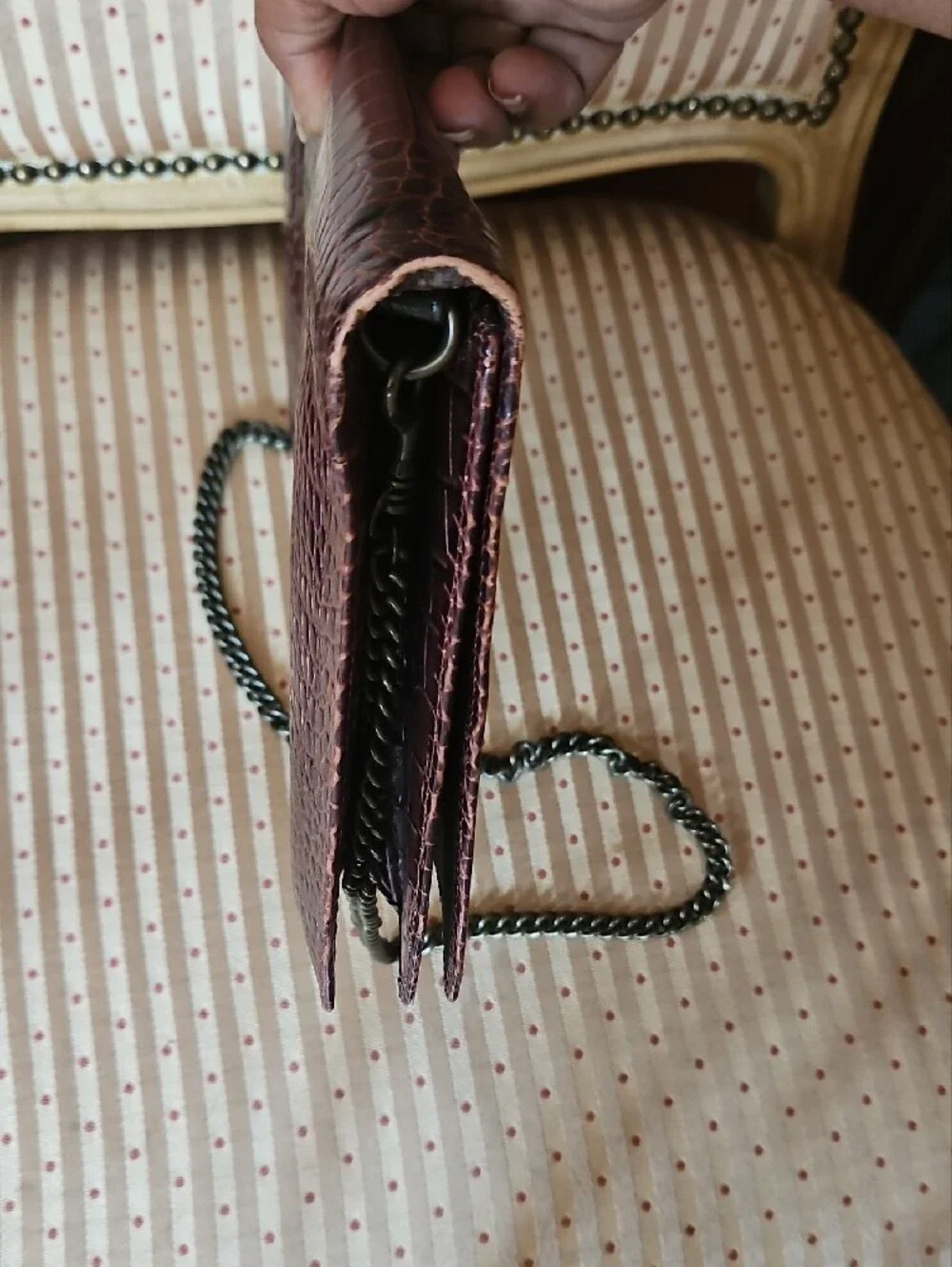 Marc Jacobs Croc-Embossed Brown Leather Chain Crossbody/ Clutch Bag